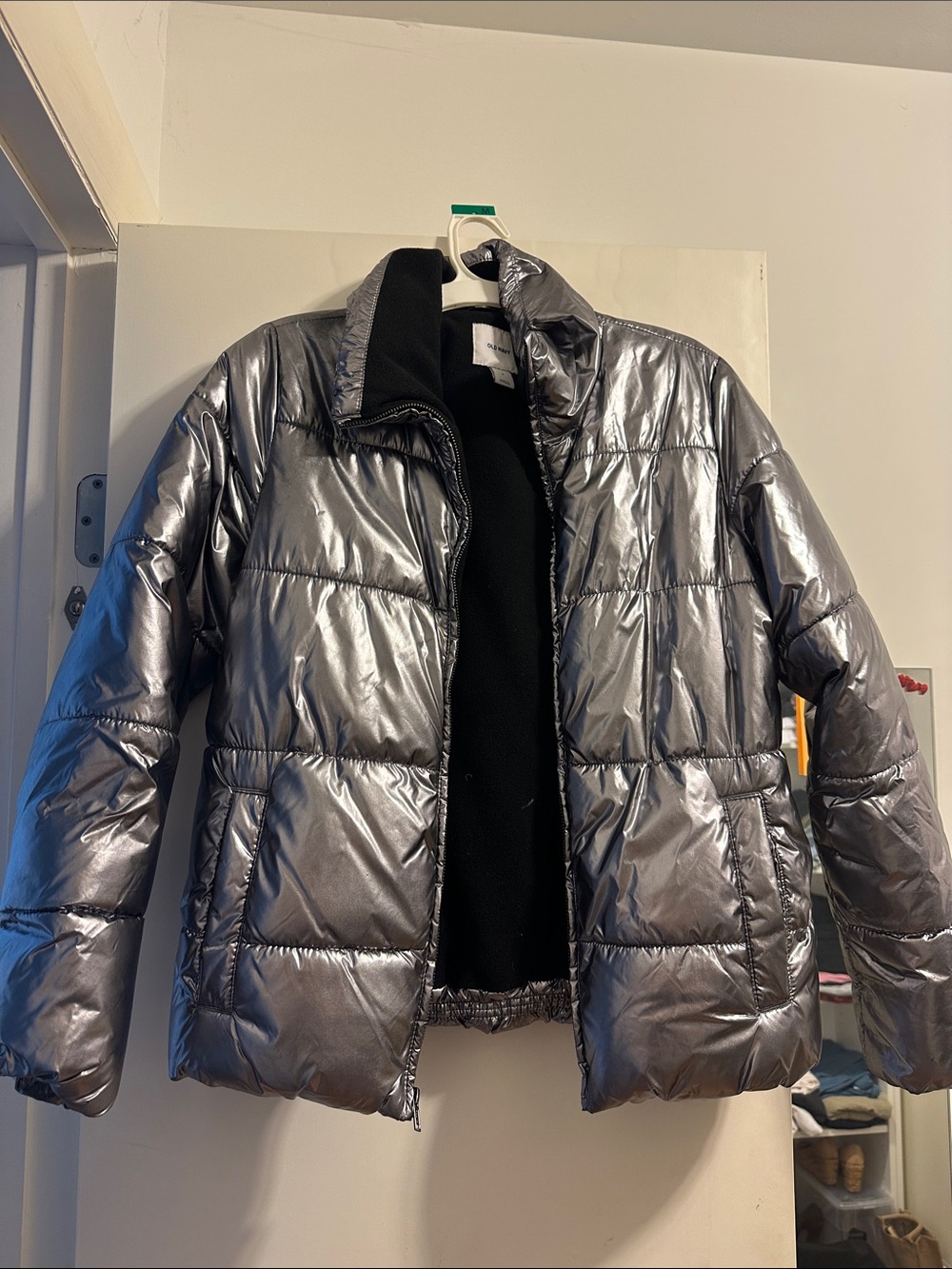 Old Navy Silver Quilted Puffer Jacket